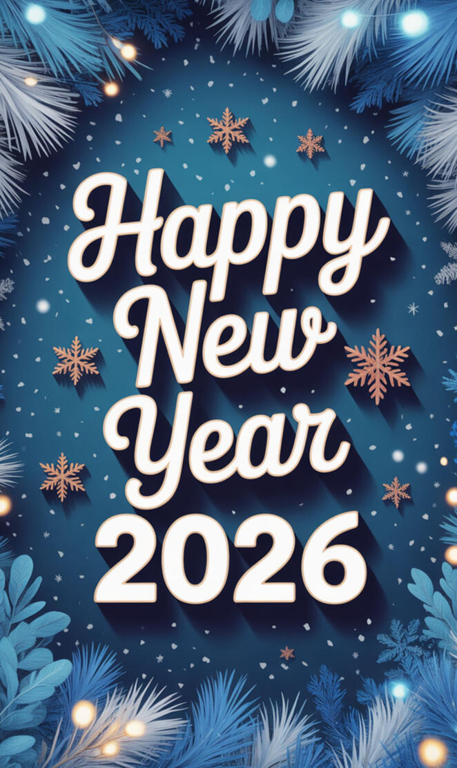 Happy New Year 2026 – Winter Blue Snowflake Wallpaper